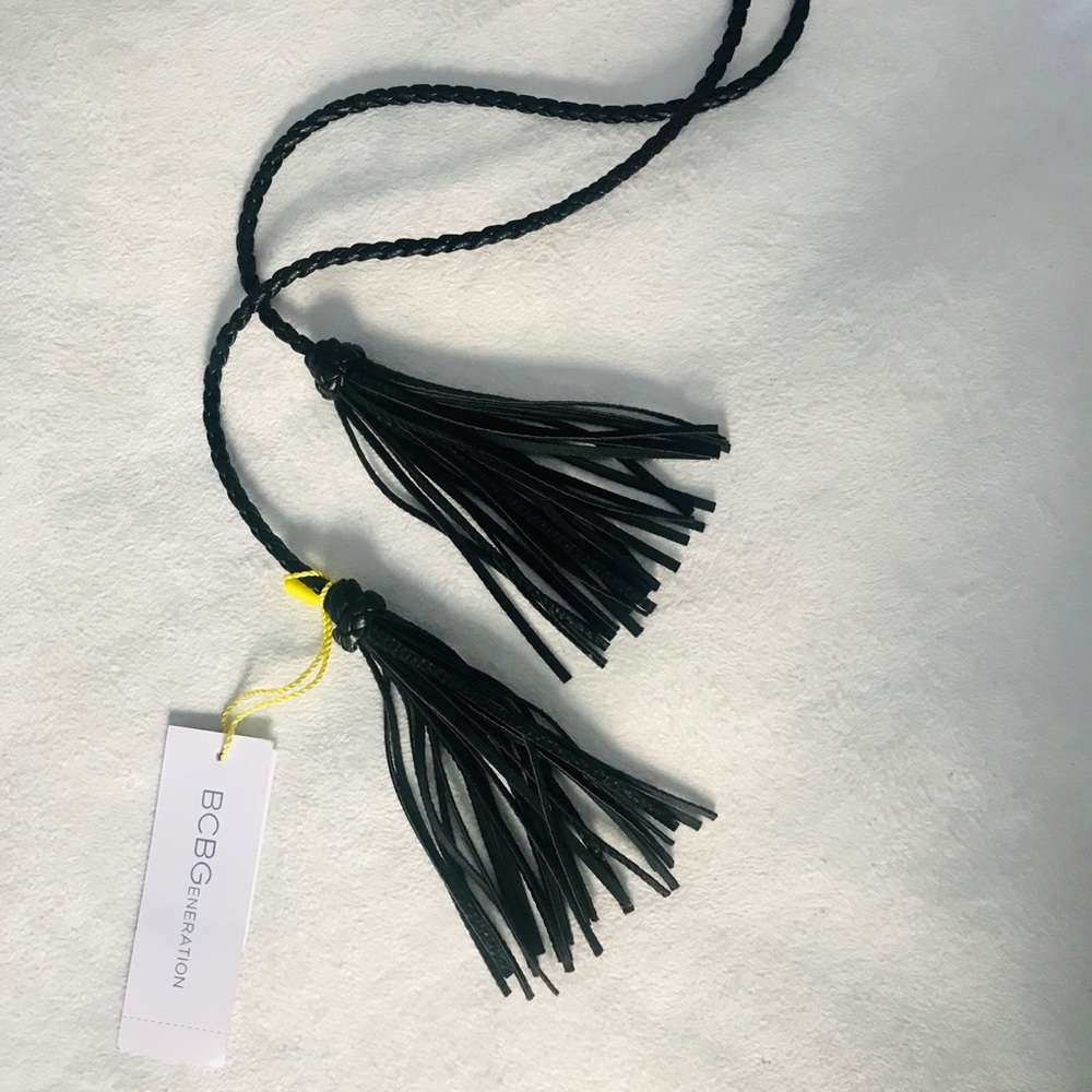 BCBGeneration Braided Faux Leather Tassel Belt